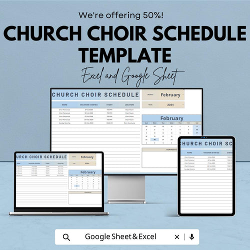 Church Choir Schedule Template | Choir Planner Spreadsheet | Church Event Calendar Template | Choir Rehearsal Planner