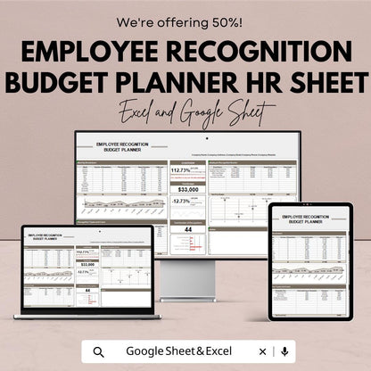 Employee Recognition Budget Planner HR Template - Google Sheets, Track Recognition Expenses, Budget Allocation, Employee Appreciation
