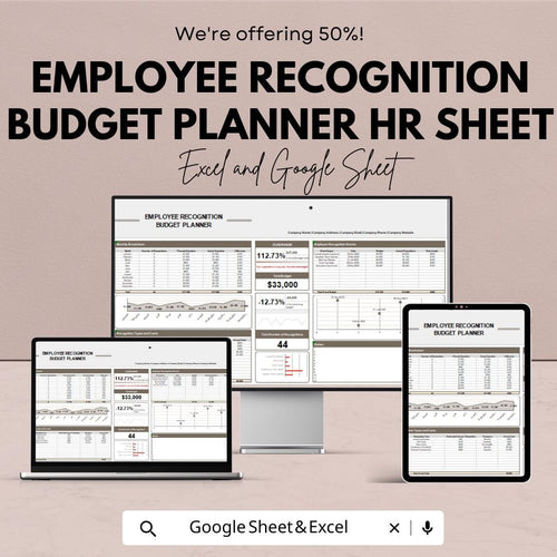 Employee Recognition Budget Planner HR Template - Google Sheets, Track Recognition Expenses, Budget Allocation, Employee Appreciation