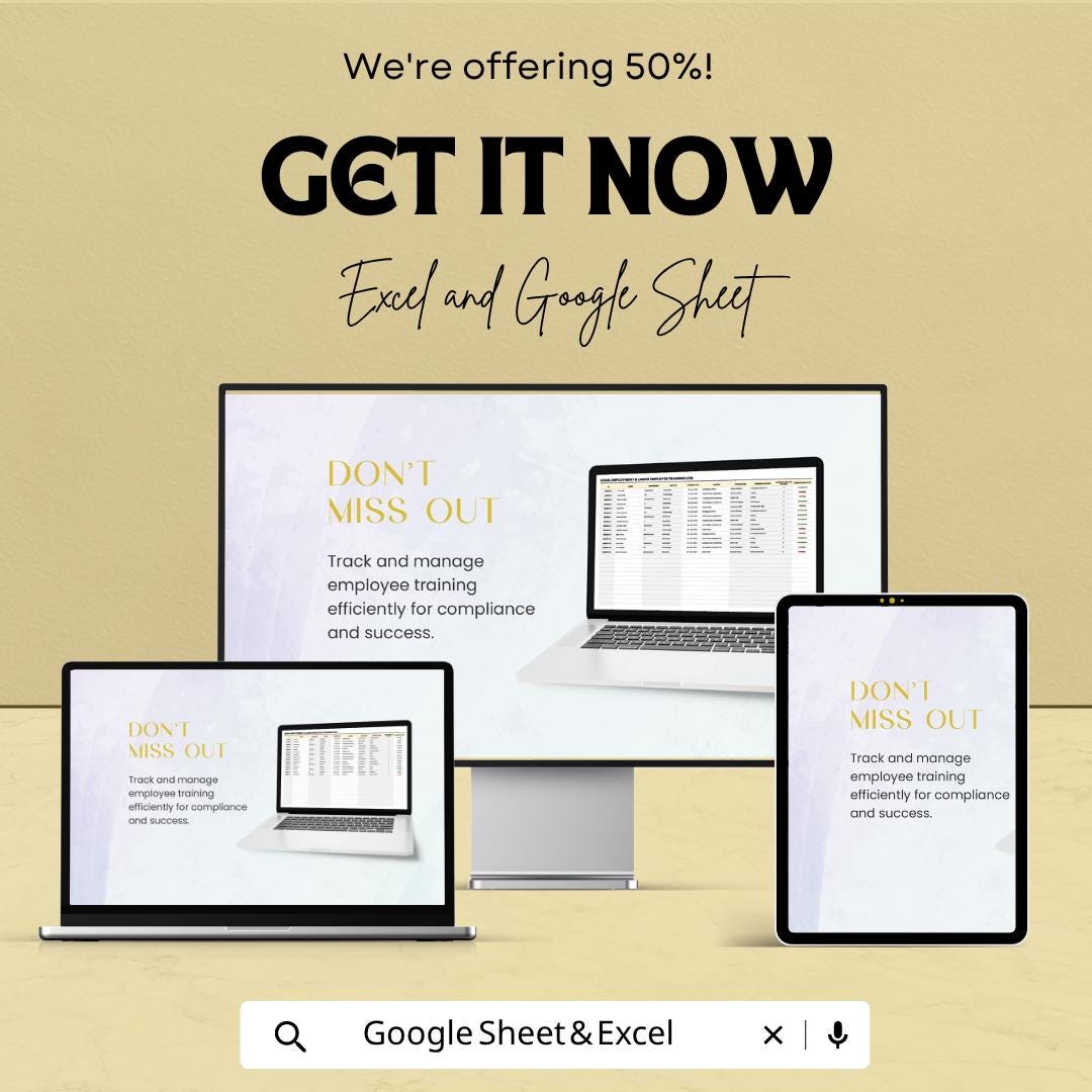Employee Training Log Template Excel | HR Training Tracker Spreadsheet | Compliance Training Record | Employee Training Sheet |