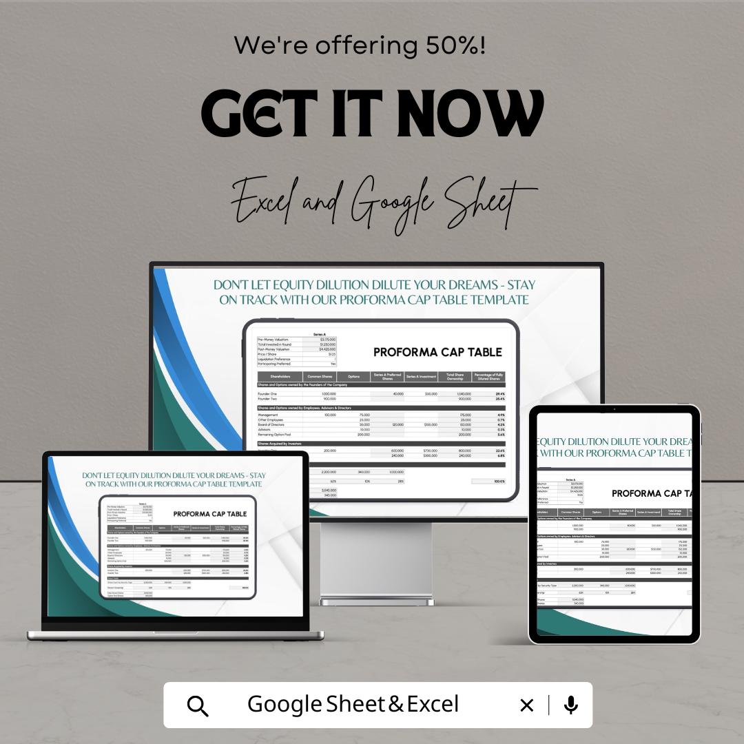 Proforma Cap Table Template | Equity Ownership Tracker | Investor Shares & Dilution Model | Fundraising Tool