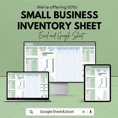 Small Business Inventory Sheet | Excel and Google Sheet Template | Inventory Management & Tracking Dashboard | For Small Business Owners