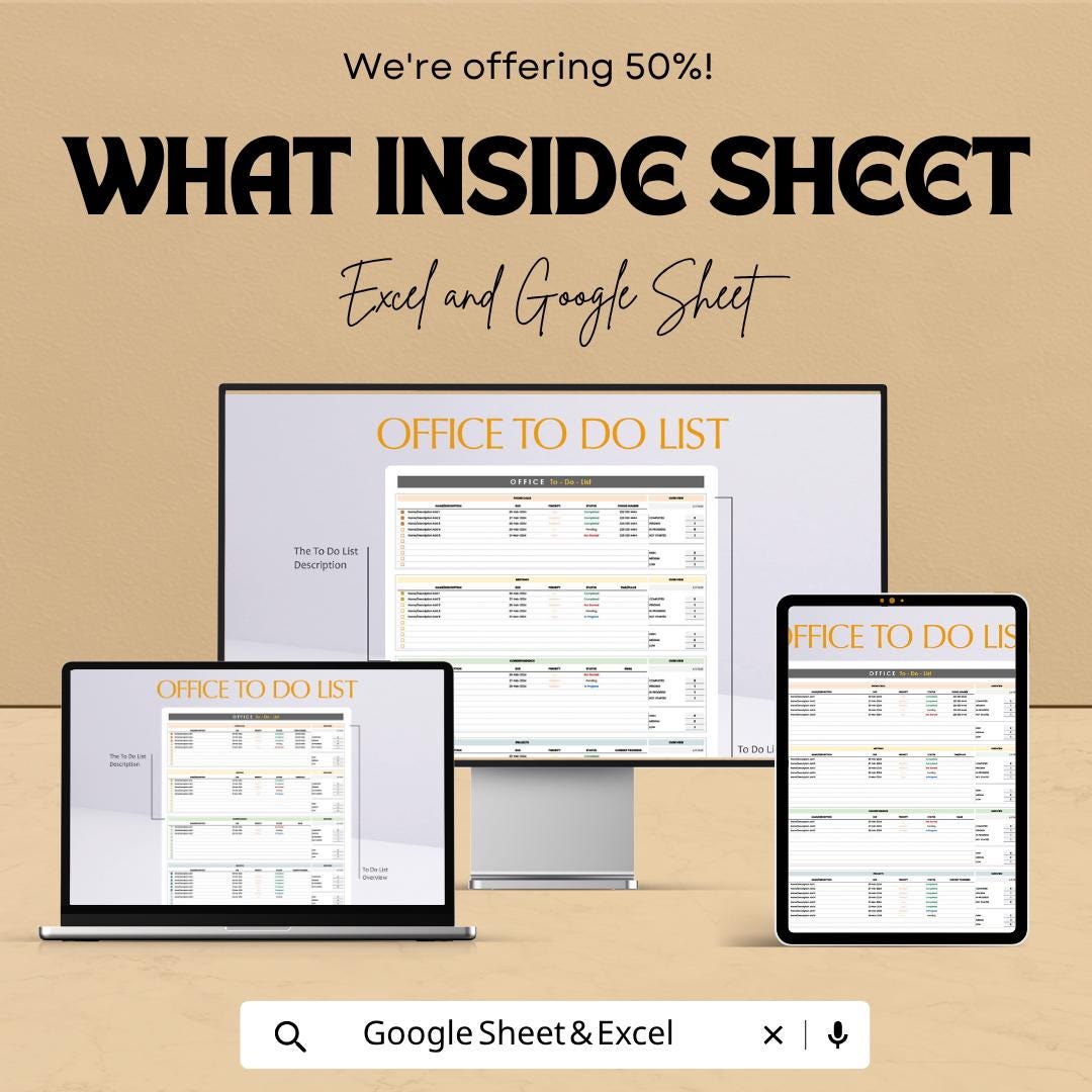 Office To Do List Template | Task Management Spreadsheet | Daily Planner Template | Work Task Tracker | Excel & Google Sheets |