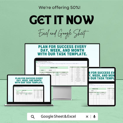 Daily Weekly Monthly Task Template | Google Sheets Planner | Excel Task Tracker | Productivity Dashboard | Project Management Spreadsheet