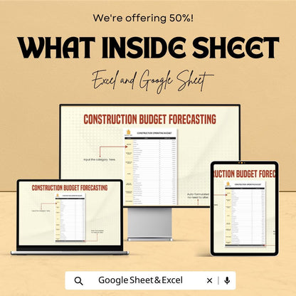 Construction Budget Forecasting Template | Construction Budget Spreadsheet | Contractor Budget Planner | Project Cost Estimator Dashboard