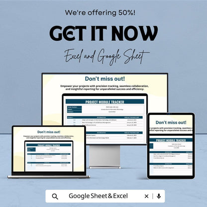 Project Module Tracker Template Excel and Google Sheets | Project Management Spreadsheet | Task & Progress Tracking Dashboard