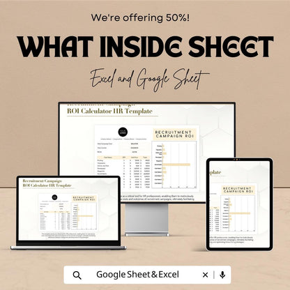 Recruitment Campaign ROI Calculator, HR Hiring Cost Template, Recruitment Budget Tracker, Hiring ROI Spreadsheet, Excel Google Sheets