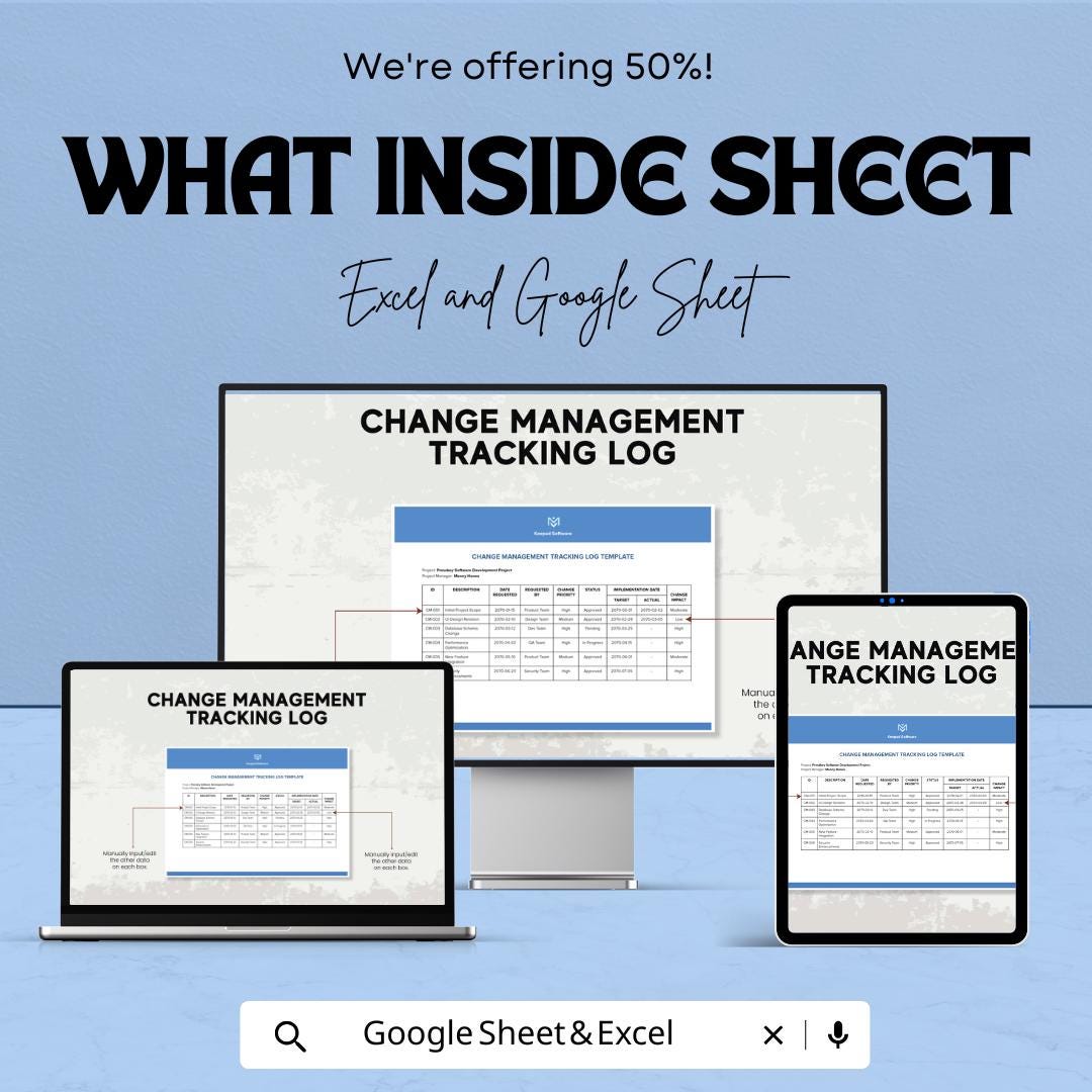 Change Management Log Template | Project Change Request & Milestone Tracker | Google Sheets and  Excel