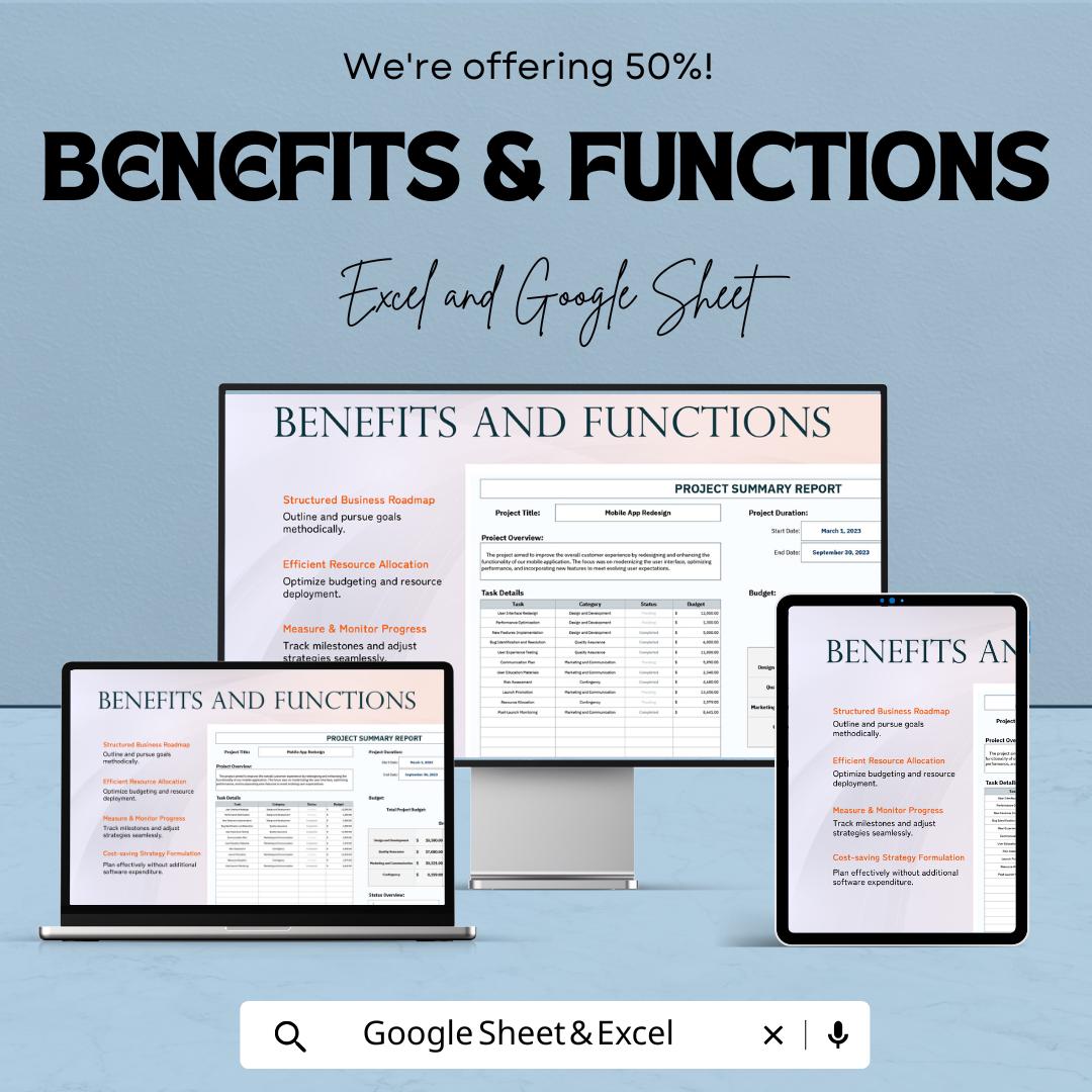 Project Summary Report Template | Project Status Overview | Task & Budget Report | Excel and Google Sheets | Project Management Dashboard