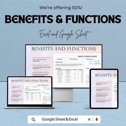 Project Summary Report Template | Project Status Overview | Task & Budget Report | Excel and Google Sheets | Project Management Dashboard