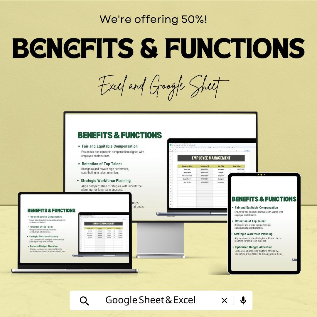 Pay for Performance Analysis Tool HR Template | Compensation and Salary Analysis Spreadsheet | Excel & Google Sheets HR Dashboard