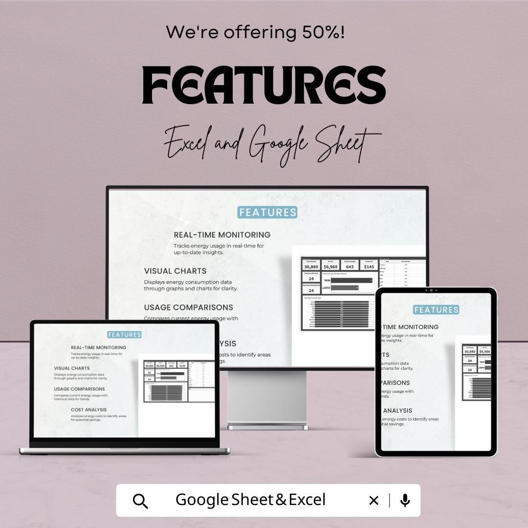 Operations Energy Consumption Dashboard Template | Energy Tracking Spreadsheet | Excel & Google Sheets
