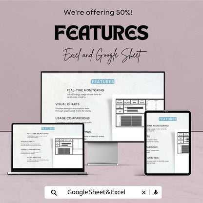 Operations Energy Consumption Dashboard Template | Energy Tracking Spreadsheet | Excel & Google Sheets