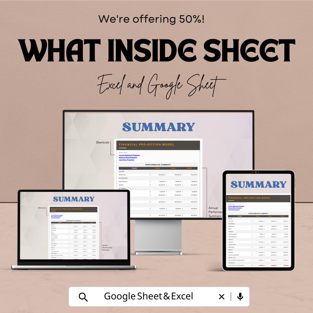 E-commerce Financial Projection Model Template | Business Forecast | Online Store Revenue Planner | Cash Flow & Profit Projection sheet