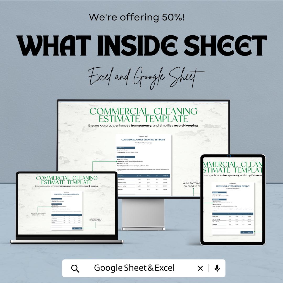 Commercial Cleaning Estimate Template | Cleaning Service Quote Sheet | Google Sheets & Excel Estimate Form | Office Cleaning Quote