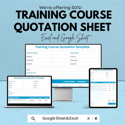 Training Course Quotation Sheet | Customizable Excel & Google Sheet Template | Professional Course Estimate Template | Editable Training