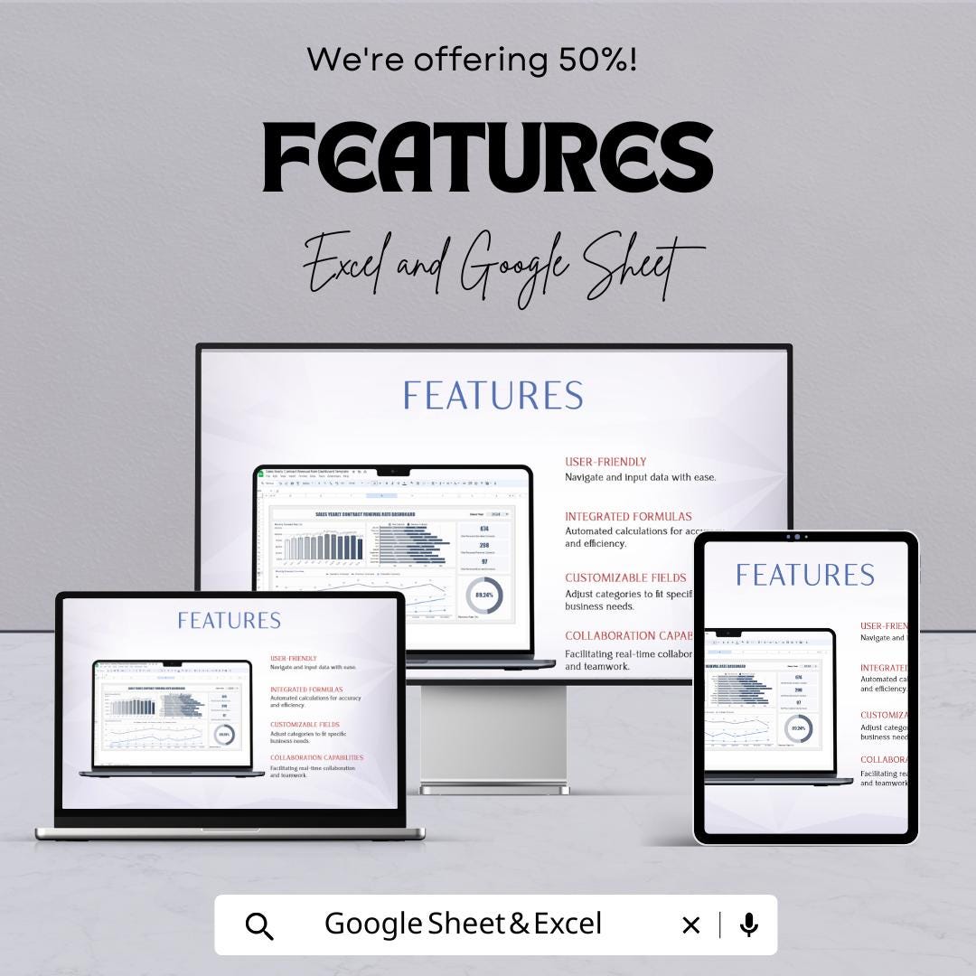 Sales Yearly Contract Renewal Rate Dashboard Template | Sales Analytics & Performance Tracker | Business Renewal Report Template