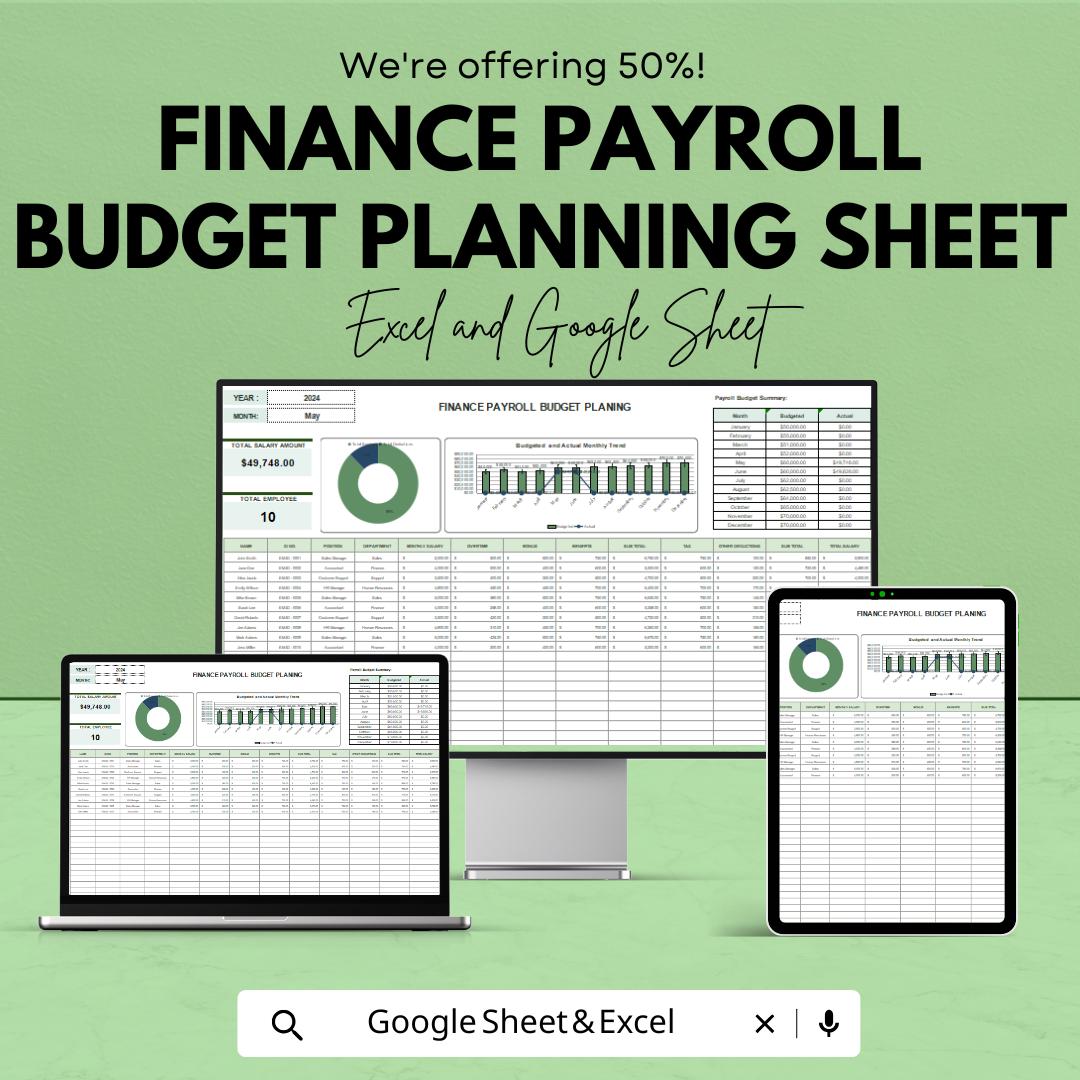 Finance Payroll Budget Planning Sheet - Google Sheet Template | Budget Planner for Payroll Expenses | Automated Financial Management Tool