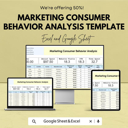 Marketing Consumer Behavior Analysis Template | Excel and Google Sheets | Customer Insights & Marketing Analytics Spreadsheet