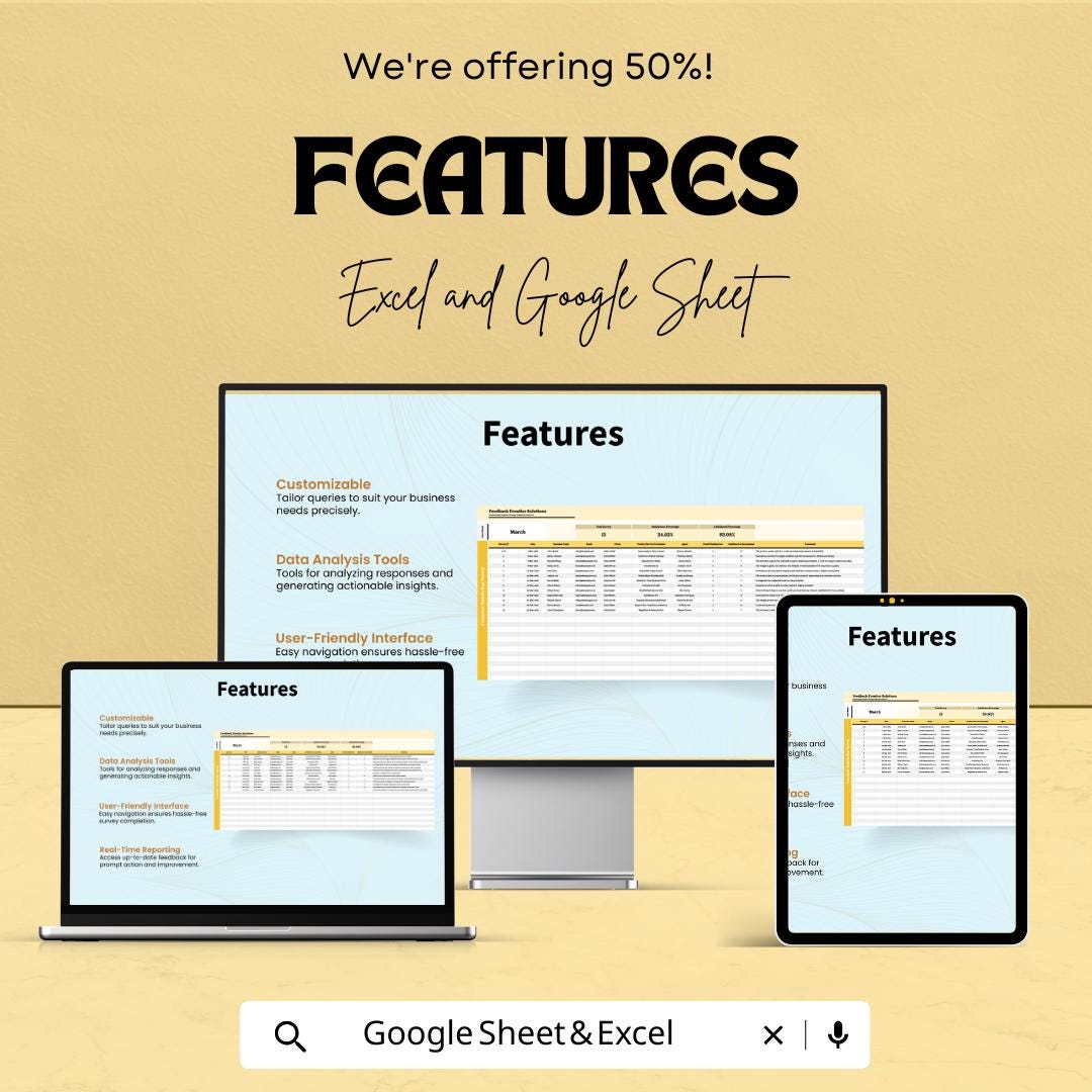 Customer Satisfaction Survey Template | Excel & Google Sheets Survey Tracker | Customer Feedback Analysis | Business Survey Spreadsheet