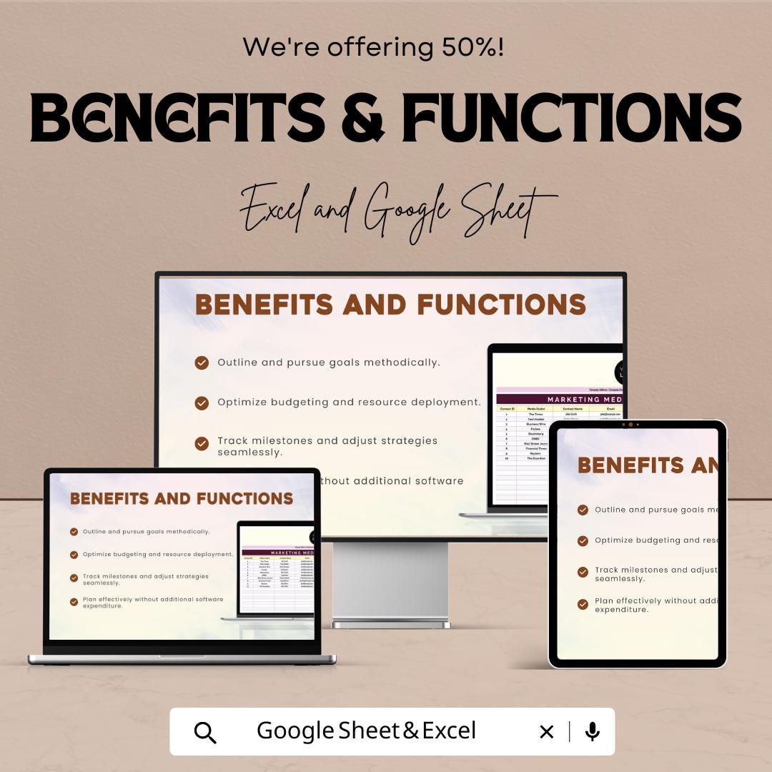 Marketing Media Contact Database Template | PR Contact List | Media Outreach Spreadsheet |  Marketing Communications Tool