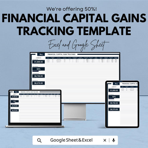 Financial Capital Gains Tracking Template | Investment Tracker | Gain Loss Calculator | Tax Reporting Organizer | Portfolio Tracking Sheet
