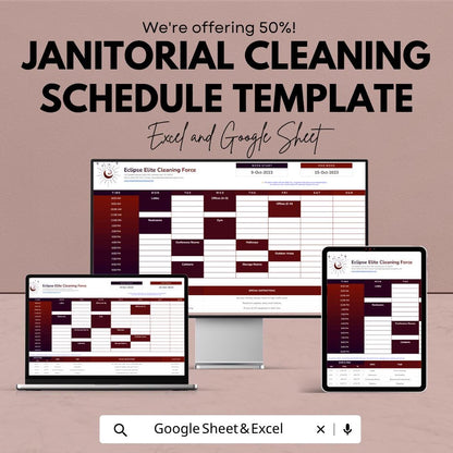Janitorial Cleaning Schedule Template | Cleaning Checklist Spreadsheet | Office Cleaning Planner | Commercial Cleaning Schedule