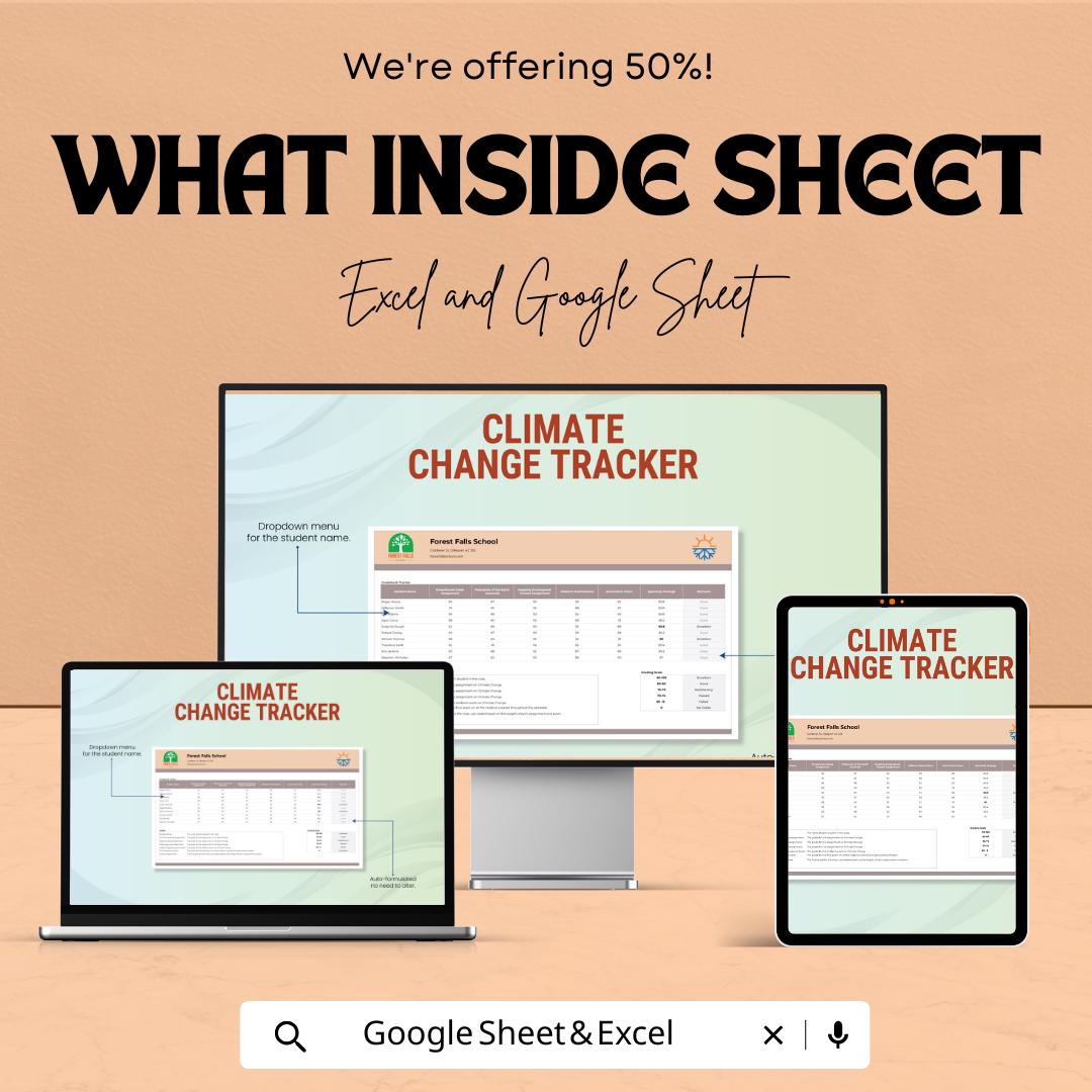 Climate Change Tracker Sheet - Excel & Google Sheet Template for Environmental Impact Monitoring - 50% Off
