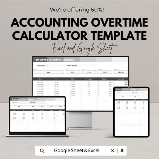 Accounting Overtime Calculator Template | Employee Overtime Tracker | Payroll Hours Calculator | Wage & Time Tracking Template