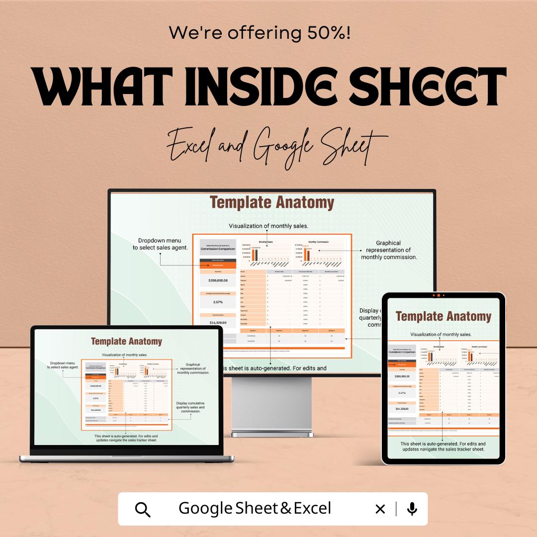 Sales Monthly and Quarterly Commission Comparison Template | Sales Commission Tracker Excel | Google Sheets Commission Report |