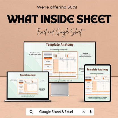 Sales Monthly and Quarterly Commission Comparison Template | Sales Commission Tracker Excel | Google Sheets Commission Report |