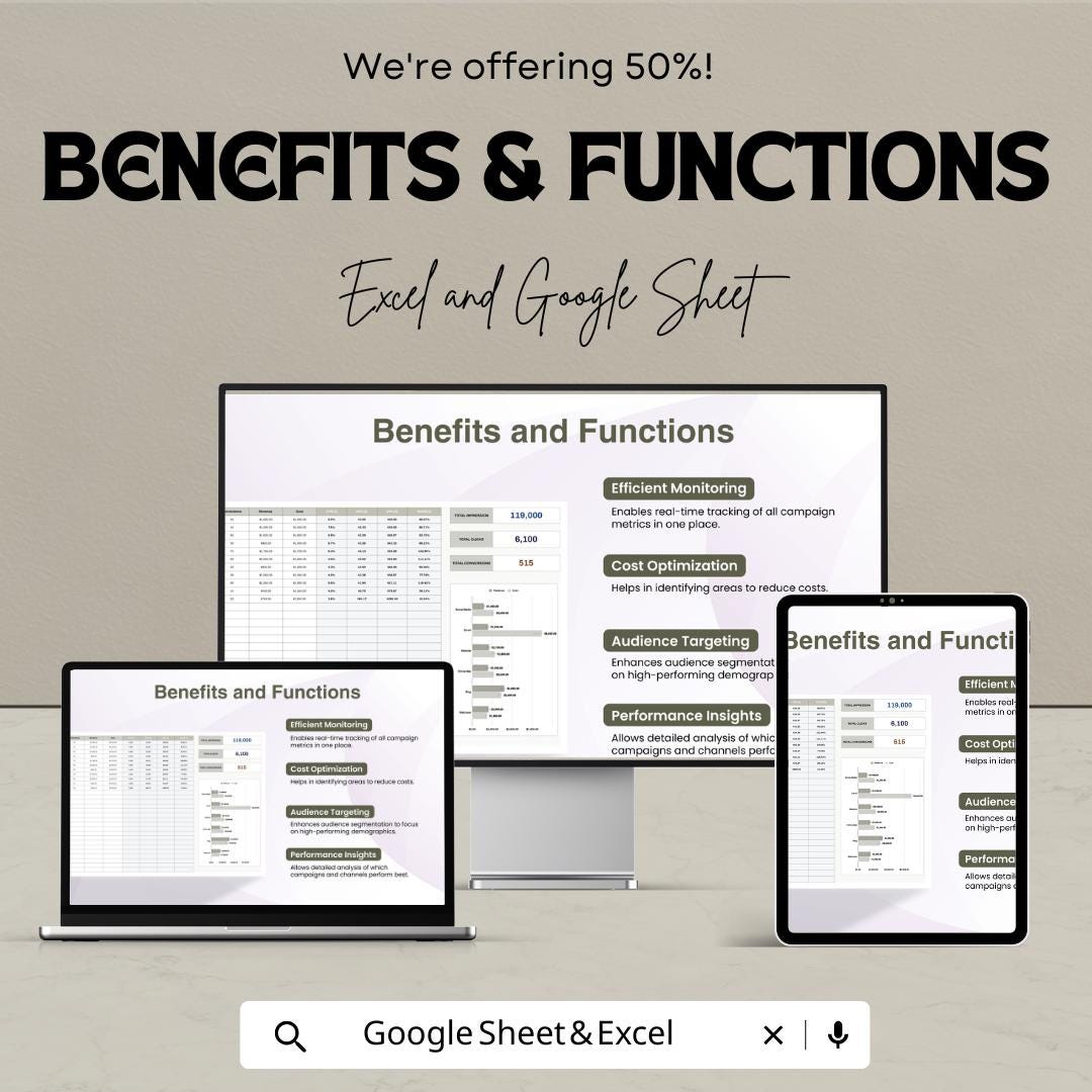 Advertising Digital Marketing Campaign Tracker Template | Ad Performance Tracker | Marketing Metrics Log | CPC CTR CPA Tracker