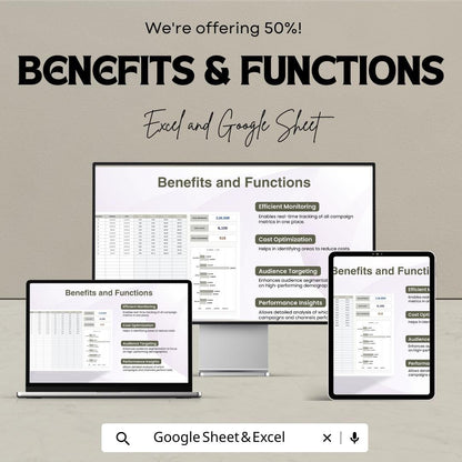 Advertising Digital Marketing Campaign Tracker Template | Ad Performance Tracker | Marketing Metrics Log | CPC CTR CPA Tracker