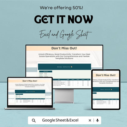 Real Estate Template | Google Sheets and Excel Real Estate Tracker | Property Listing sheet | Realtor Management Tool | Investment Tracker