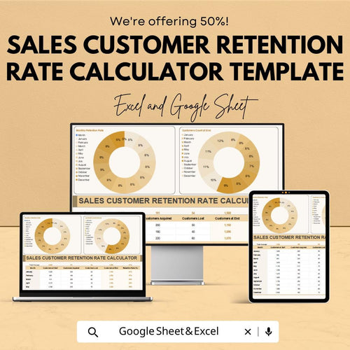 Sales Customer Retention Rate Calculator Template | Customer Metrics Dashboard | Sales Performance Analyzer