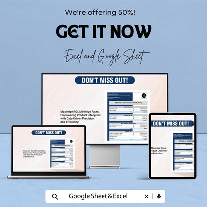 ROI Calculator for Product Lifecycle Management | Excel and Google Sheets Template | Cash Flow, Investment & Marketing ROI | 50% OFF