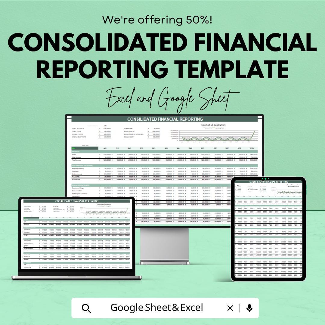 Consolidated Financial Reporting Template | Excel & Google Sheets | Financial Statement Dashboard | Multi-Entity Finance Spreadsheet