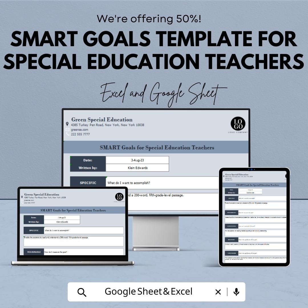SMART Goals Template for Special Education Teachers | IEP Goal Setting Tracker | Editable Special Ed Planner | Printable Teacher Template