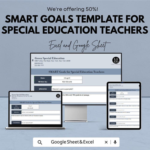 SMART Goals Template for Special Education Teachers | IEP Goal Setting Tracker | Editable Special Ed Planner | Printable Teacher Template