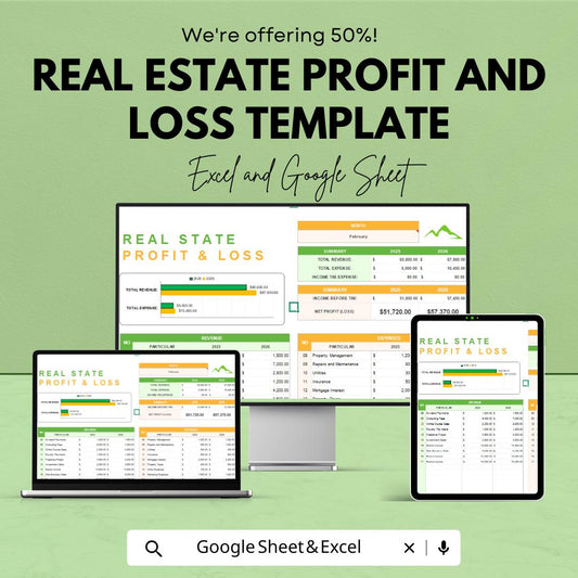 Real Estate Profit and Loss Template | Rental Property P&L Statement | Income and Expense Tracker | Real Estate Spreadsheet
