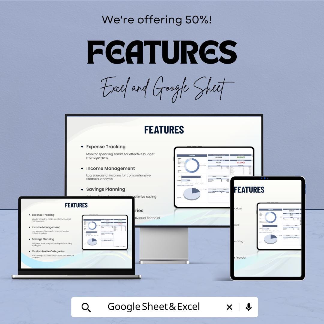 Budget Workbook Sheet - Personal Budget Planner, Expense Tracker, Google Sheet & Excel Template for Financial Planning