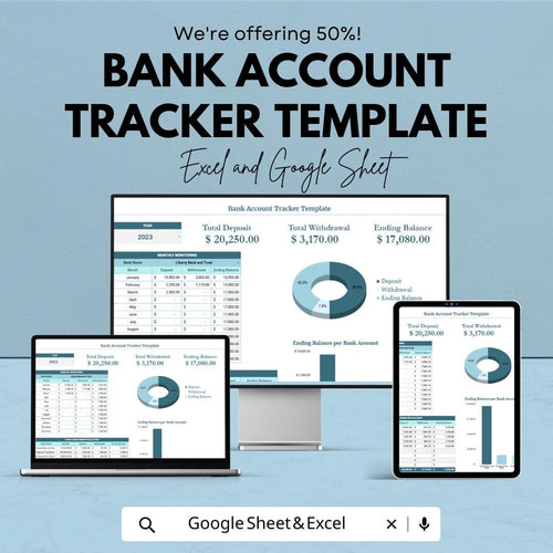 Bank Account Tracker Template, Finance Spreadsheet, Income Expense Tracker, Transaction Log, Budget Dashboard