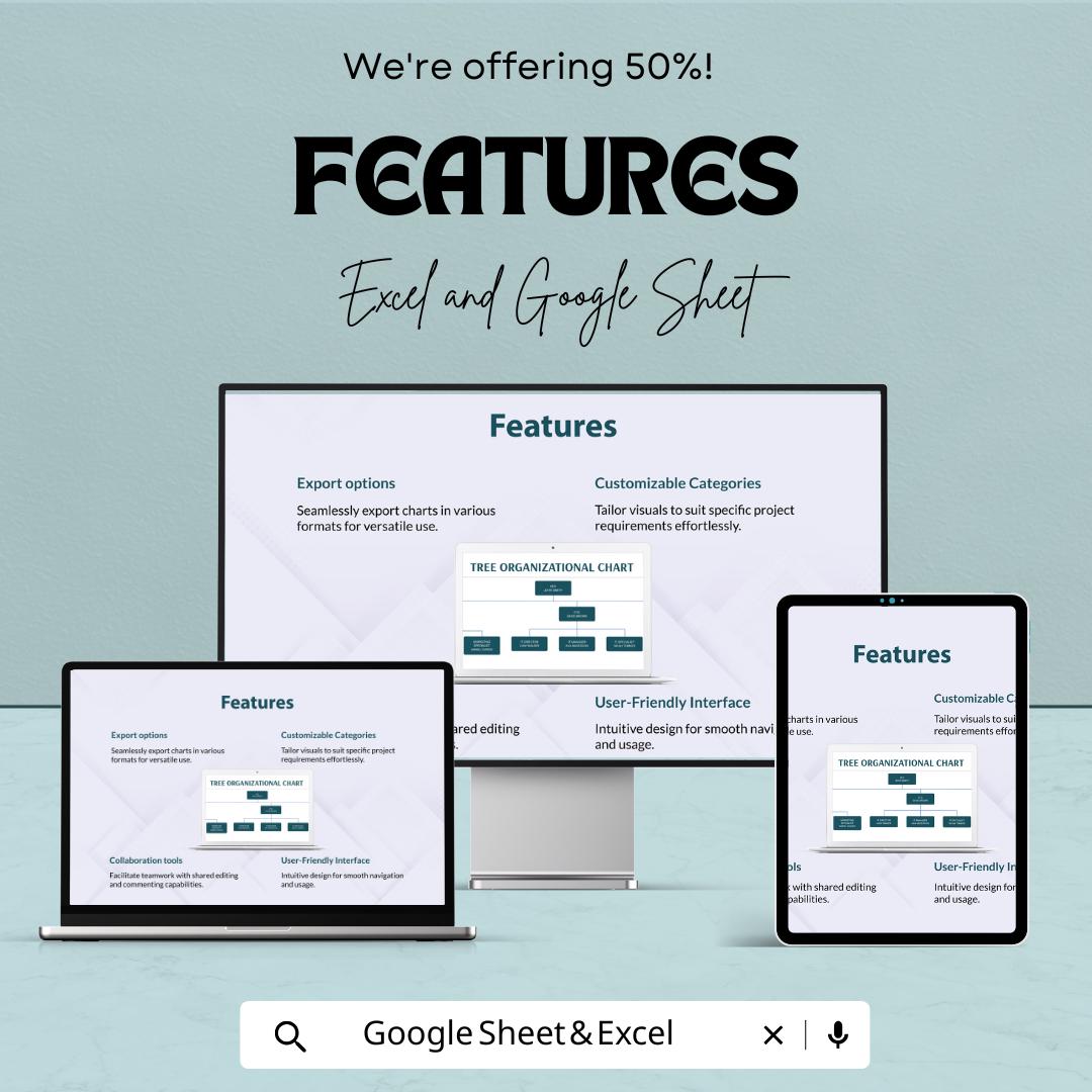 Tree Organizational Chart Sheet - Excel and Google Sheet Template | 50% Off | Customizable & Easy-to-Use