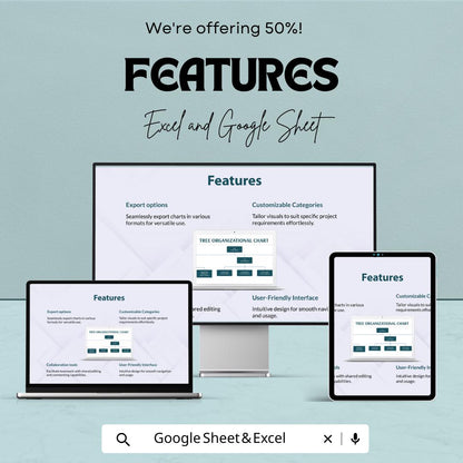 Tree Organizational Chart Sheet - Excel and Google Sheet Template | 50% Off | Customizable & Easy-to-Use