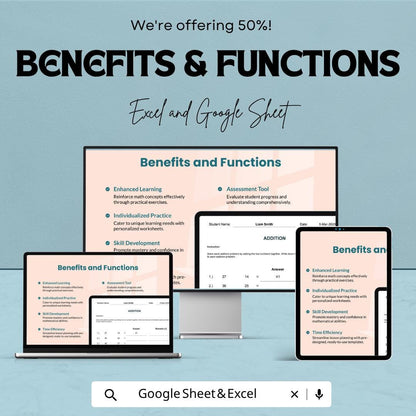 Math Worksheet Template | Addition Worksheet Sheet | Printable Math Practice | Teacher Resource Template | Excel & Google Sheets |