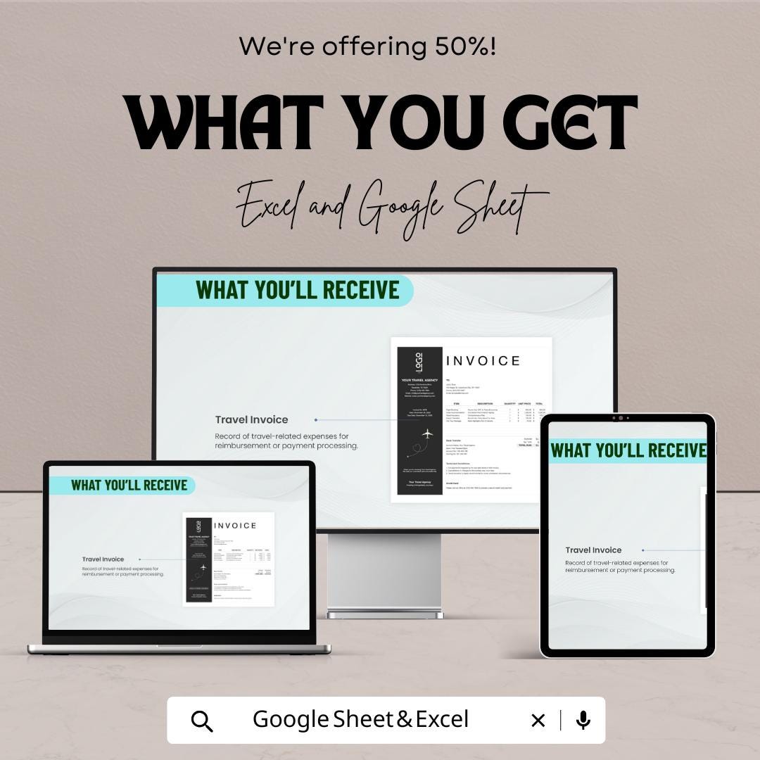Travel Invoice Sheet | Customizable Travel Invoice Template for Agencies | Professional Google Sheets & Excel Format | Instant Download