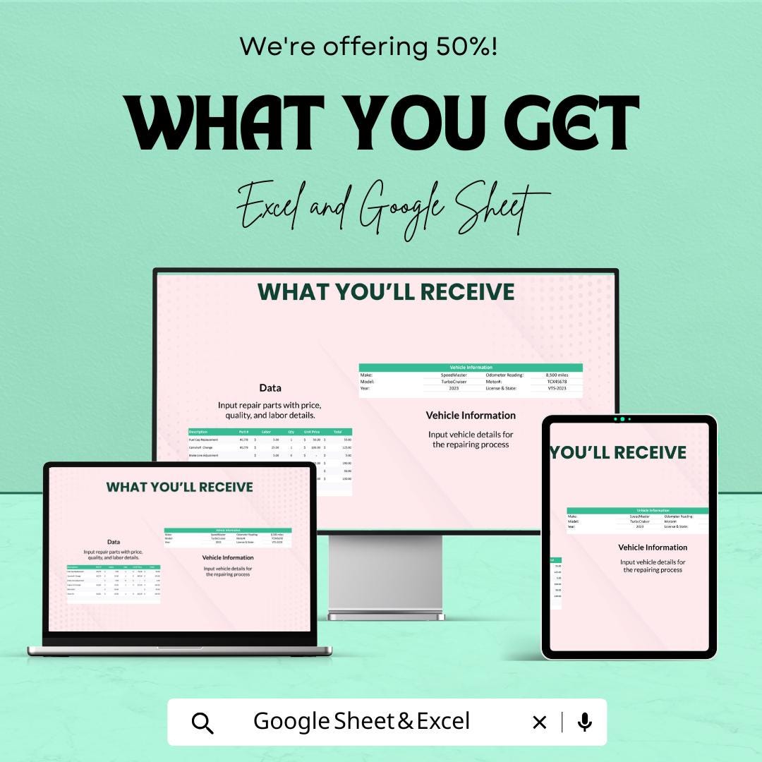Motorcycle Repair Estimate Template - Excel & Google Sheets, Professional Vehicle Repair Estimation, Customizable, Maintenance Quote