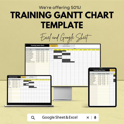 Training Gantt Chart Template | Training Schedule Spreadsheet | Employee Training Planner | Excel & Google Sheets Project Timeline