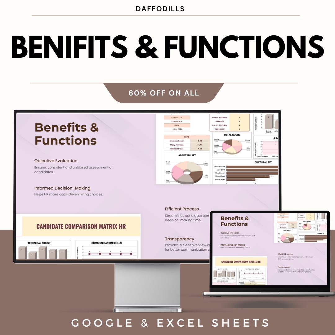 Candidate Comparison Matrix HR Template, Hiring Evaluation Tool, HR Dashboard, Candidate Scoring Sheet, Google Sheets Excel