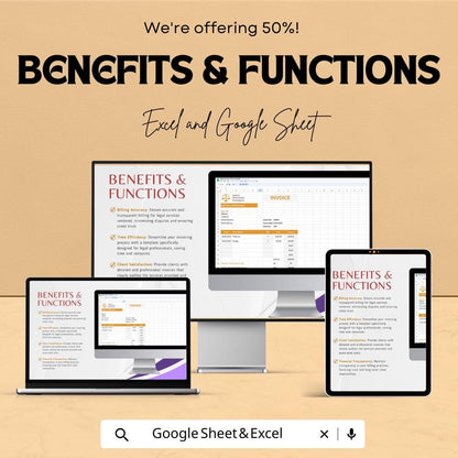 Legal Services Invoice Sheet | Google Sheet Template for Law Firms | Customizable Invoice Template | Legal Billing and Invoice Tracker |